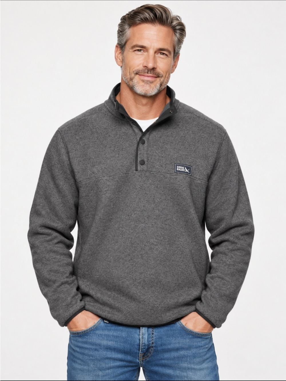 Eddie Bauer Men's Quarter Snap Sweater Fleece Interior Pullover Kangaroo Pocket